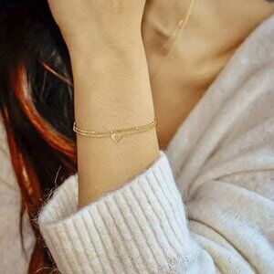 14K Gold Plated Handmade Dainty Dot Bracelet Cute Thin Everyday Bracelets for